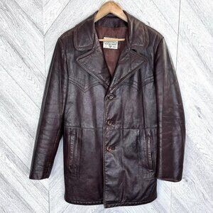 Vintage 70's Brown Leather Jacket Men 40 Medium Retro Hipster Starsky Boho Disco